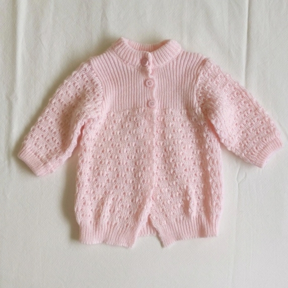 baby mode signature pink acrylic knit cardigan sweater 0-6 months baby girl - Picture 1 of 6